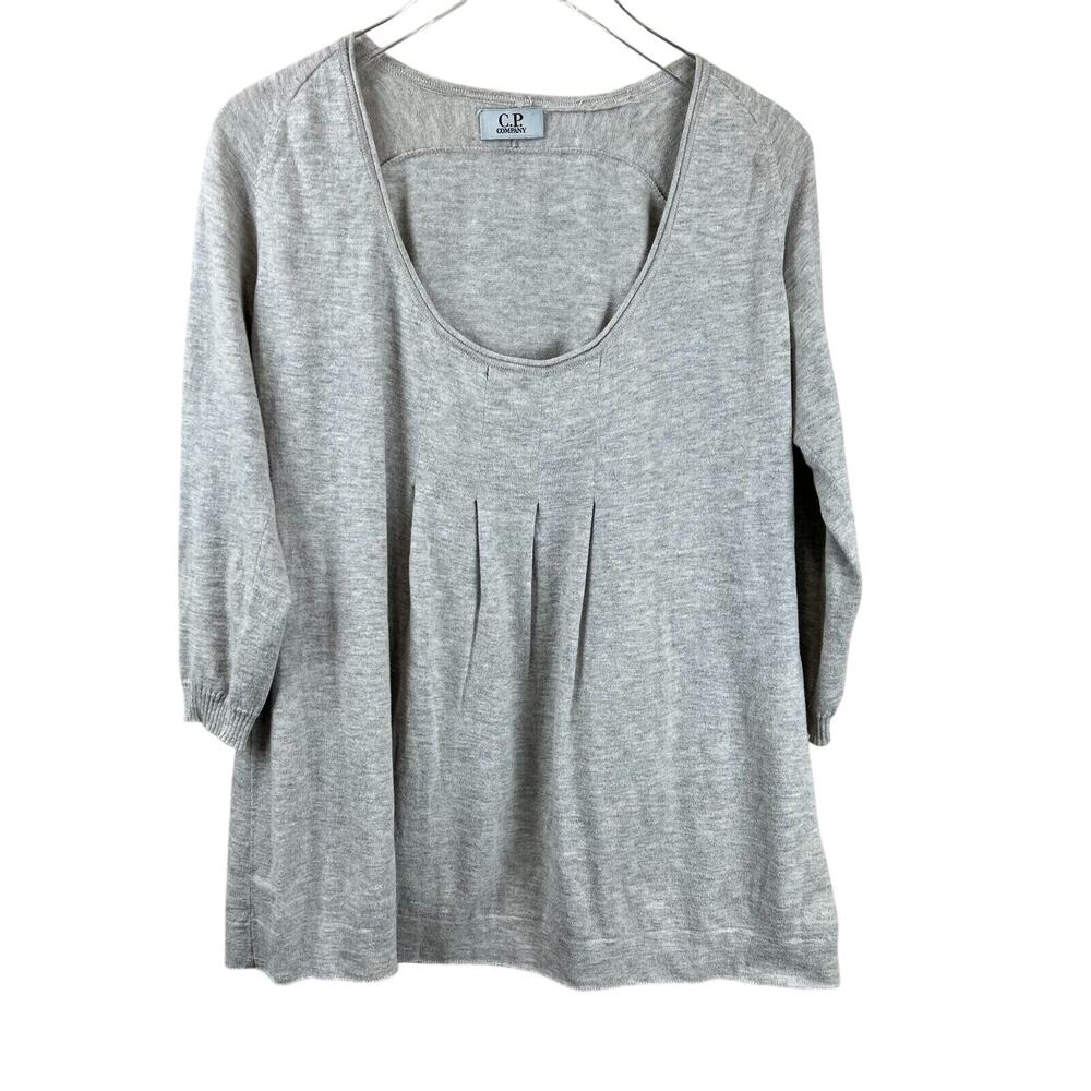 CP Company Cotton Blouse Size 42 L Gray Scoop Neck Pleated Capsule Staple